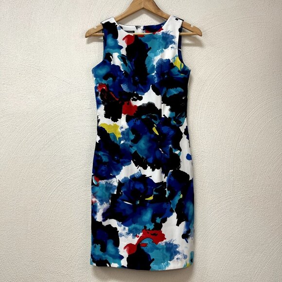 Mario Serrani Italy Blue & White Abstract Shift Summer Dress sz 2 - Picture 1 of 4